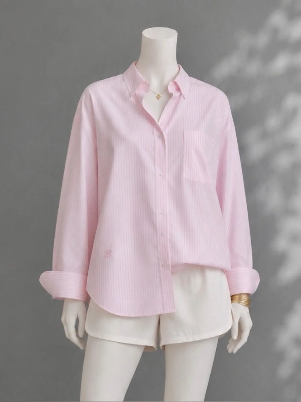 Free People x Frankies Bikinis Pink Stripe Pajama Top S Poplin Sleep Shirt S NWT